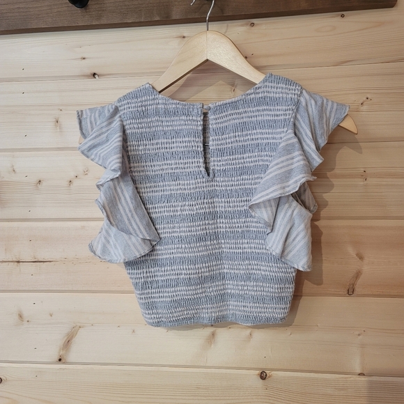 Pants Store, Smocked Cropped Top, Blue/Grey and Ivory/Cream, Size Small - Picture 2 of 4